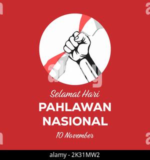 selamat hari pahlawan illustration design with hand holding indonesian flag Stock Vector