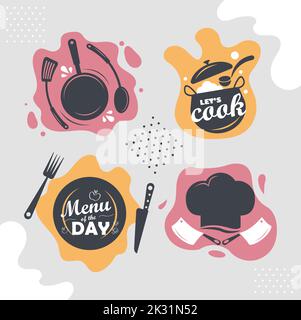 restaurant letterings and utensils Stock Vector