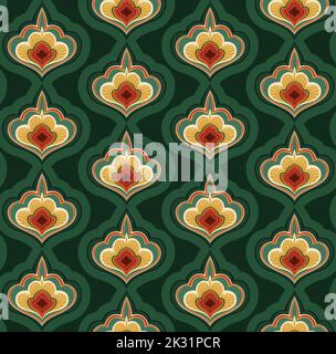 Retro pattern with natural leaves scales. Vector vintage floral seamless texture with foliage and petals for fabrics and wrapping paper. Stock Vector