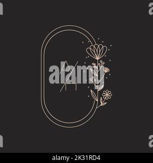 Gold vector frame with flowers. Round frame with Frame for invitation card, wedding, symbol, template, Circle logo frame. For badges, labels, logos an Stock Vector