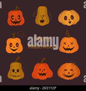 cute pumpkin collection for halloween illustration and vector Stock Vector