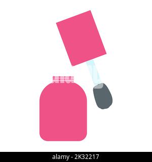 Nail polish in cartoon flat style. Vector illustration of girly beauty product in pink color for card, poster, beauty salon template. Stock Vector