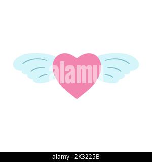 Pink heart with blue wings in cartoon hand drawn style. Vector illustration of love icon, Valentines day symbol for graphic tee, print, poster. Pop gi Stock Vector