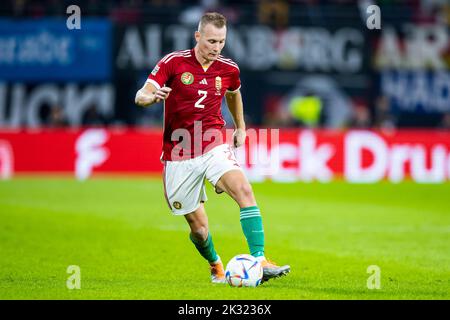 Leipzig, Germany. 23rd Sep, 2022. Soccer: Nations League A, Germany - Hungary, Group stage, Group 3, Matchday 5, Red Bull Arena. Hungary's Adam Lang in action. Credit: Tom Weller/dpa/Alamy Live News Stock Photo