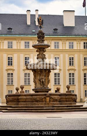 Second courtyard with Kohl's Fountain in Prague castle Stock Photo