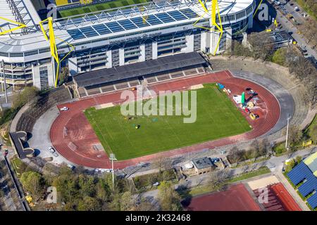 Aerial view, Rote Erde stadium at Signal-Iduna Park soccer stadium, Westfalenhalle, Dortmund, Ruhr area, North Rhine-Westphalia, Germany, BVB 09 Borus