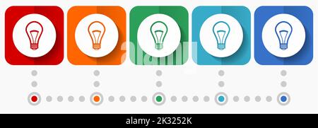 Bulb vector icons, infographic template, set of flat design symbols in 5 color options Stock Vector