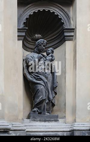 Sculpture on an old building facade in Lviv, Ukraine Stock Photo