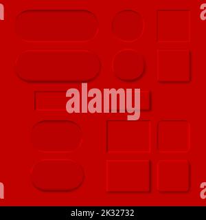 Set of buttons of different shapes embossing effect, 3D vector illustration. Stock Vector