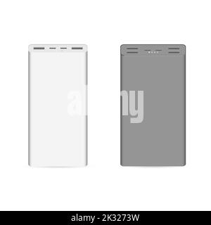 Set of external batteries for charging portable devices, 3D vector illustration. Stock Vector