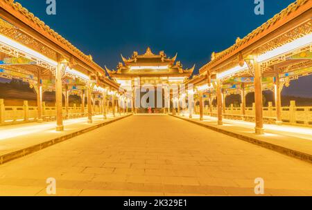 Night view of Huanglongxi Covered Bridge, Huanglongxi ancient town, Chengdu City, Sichuan Province, China Stock Photo