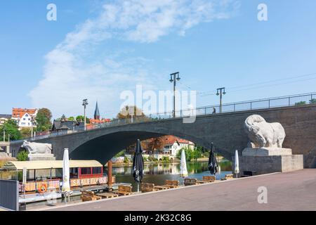 Halle (Saale): river Saale, district Kröllwitz, bridge Kröllwitzer Brücke in , Sachsen-Anhalt, Saxony-Anhalt, Germany Stock Photo