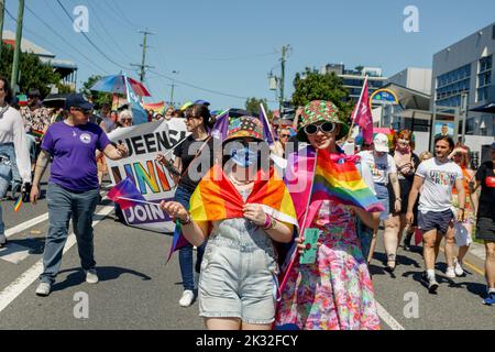 Brisbane, Australia. 24th Sep, 2022. Marchers seen carrying flags during the Brisbane Pride March. LGBT community members and allies marched through Brisbane's West End to Musgrave Park as part of the Brisbane Pride Festival, following two years of delays due to the COVID 19 pandemic. Brisbane Pride has celebrated and supported the LGBTIQ  community for over thirty years. Credit: SOPA Images Limited/Alamy Live News Stock Photo