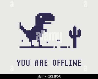 Pixel art of dinosaur describing offline error for internet. No