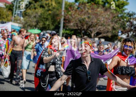 Brisbane, Australia. 24th Sep, 2022. A marcher seen in action during the Brisbane Pride March. LGBT community members and allies marched through Brisbane's West End to Musgrave Park as part of the Brisbane Pride Festival, following two years of delays due to the COVID 19 pandemic. Brisbane Pride has celebrated and supported the LGBTIQ  community for over thirty years. (Photo by Joshua Prieto/SOPA Images/Sipa USA) Credit: Sipa USA/Alamy Live News Stock Photo