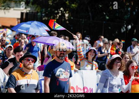 Brisbane, Australia. 24th Sep, 2022. Marchers seen looking on, during the Brisbane Pride March. LGBT community members and allies marched through Brisbane's West End to Musgrave Park as part of the Brisbane Pride Festival, following two years of delays due to the COVID 19 pandemic. Brisbane Pride has celebrated and supported the LGBTIQ  community for over thirty years. (Photo by Joshua Prieto/SOPA Images/Sipa USA) Credit: Sipa USA/Alamy Live News Stock Photo