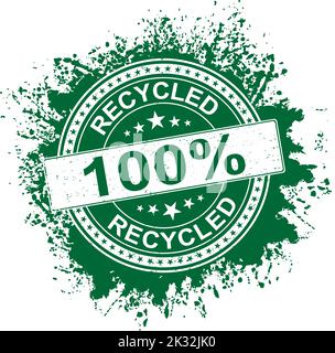 Rubber stamp illustration showing 100 percent recycled text and symbol Stock Vector