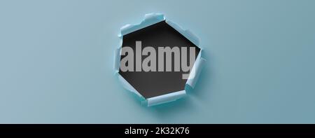Round hole on paper with torn edges, banner with copy space, breakthrough message concept Stock Photo