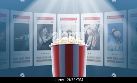 Movies schedule and online ticket booking on smartphone app Stock Photo