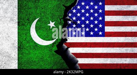 USA and Pakistan flags together. Pakistan and United States of America relation, conflict, crisis, economy concept. USA vs Pakistan Stock Photo