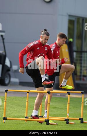 Cardiff, UK. 24th Sep, 2022. Gareth Bale of Wales during the Wales football team MD1 training session at the Vale Resort, Hensol, near Cardiff on Saturday 24th September 2022. The team are preparing for their next match, a UEFA Nations league match against Poland tomorrow . this image may only be used for Editorial purposes. Editorial use only, pic by Andrew Orchard/Andrew Orchard sports photography/Alamy Live news Credit: Andrew Orchard sports photography/Alamy Live News