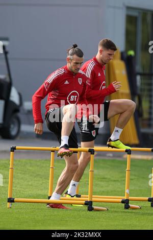 Cardiff, UK. 24th Sep, 2022. Gareth Bale of Wales during the Wales football team MD1 training session at the Vale Resort, Hensol, near Cardiff on Saturday 24th September 2022. The team are preparing for their next match, a UEFA Nations league match against Poland tomorrow . this image may only be used for Editorial purposes. Editorial use only, pic by Andrew Orchard/Andrew Orchard sports photography/Alamy Live news Credit: Andrew Orchard sports photography/Alamy Live News