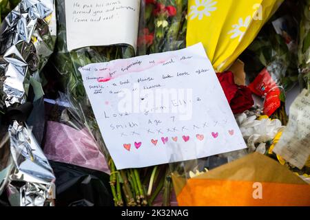Flowers laid as a mark of respect in London after the death of Her Majesty Queen Elizabeth 2nd Stock Photo