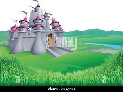 Fairy Tale Fantasy Castle Cartoon Background Stock Vector