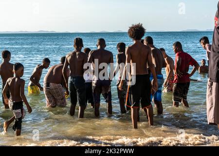 A group of people at Ribeira beach in Salvador Bahia, having fun in the water Stock Photo