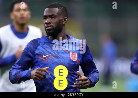 Milan, Italy. 23rd Sep, 2022. Fikayo Tomori of England during warm up before the Uefa Nations League Group 3 football match between Italy and England at San Siro on September 23, 2022 in Milan, Italy. Credit: Marco Canoniero/Alamy Live News Stock Photo