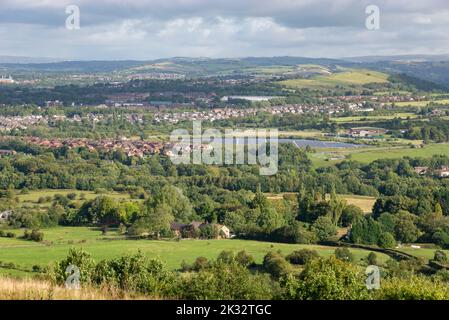 View of Godley from Werneth Low country park near Hyde in Tameside, Greater Manchester. Stock Photo