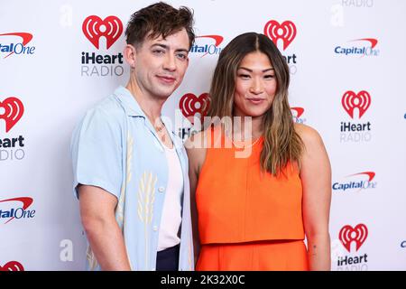 LAS VEGAS, NEVADA, USA - SEPTEMBER 23: Kevin McHale and Jenna Ushkowitz pose in the press room at the 2022 iHeartRadio Music Festival - Night 1 held at the T-Mobile Arena on September 23, 2022 in Las Vegas, Nevada, United States. (Photo by Xavier Collin/Image Press Agency) Stock Photo