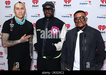 LAS VEGAS, NEVADA, USA - SEPTEMBER 23: Taboo, will.i.am and apl.de.ap of Black Eyed Peas pose in the press room at the 2022 iHeartRadio Music Festival - Night 1 held at the T-Mobile Arena on September 23, 2022 in Las Vegas, Nevada, United States. (Photo by Xavier Collin/Image Press Agency) Stock Photo