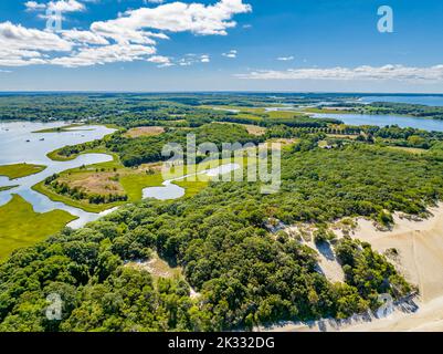 aerial view of Conscience Point National Wildlife Refuge Stock Photo