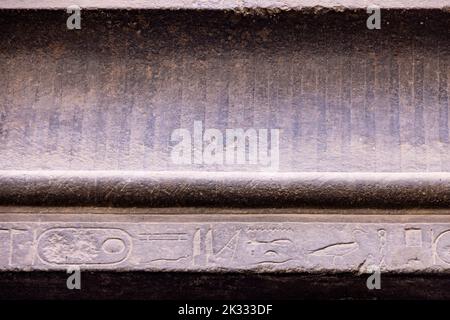 entrance showing detail of  hieroglyphs on reused Pharaonic lintel, Khanqah of Shaykhu, 1355, Cairo Stock Photo