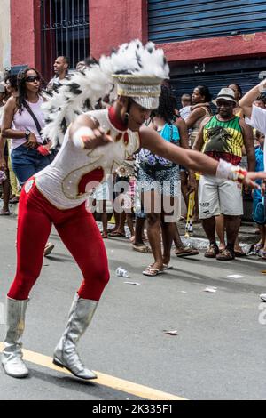 Salvador, Bahia, Brazil - July 02, 2015: Public school students are seen during the Bahia independence parade in Lapinha neighborhood in Salvador. Stock Photo