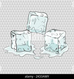 Set of sketchy transparent ice cubes. All elements separately. Vector illustration Stock Vector