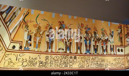 Replicas of the Bonampak Murals in the Monterrey Museum. Bonampak Painting Reconstruction. Stock Photo