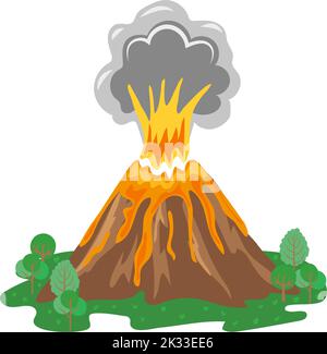 Volcano eruption with smoke and erupting lava. Vector illustration Stock Vector