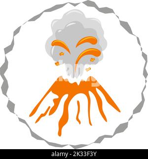 Volcano eruption. Round vector logo illustration isolated on white Stock Vector