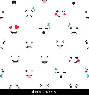 Seamless pattern with emoticons on white. Emoji vector background Stock Vector