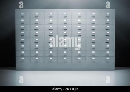 Safe Deposit Boxes Inside Bank Vault Room extreme closeup. 3d Rendering Stock Photo