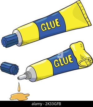 Cartoon glue tubes isolated on white. Vector illustration of open and closed tube Stock Vector