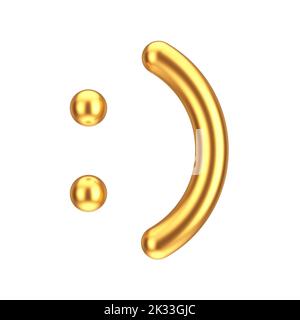 Abstract Cartoon Golden Happy Face Icon on a white background. 3d Rendering Stock Photo