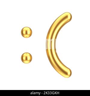 Abstract Cartoon Golden Sadness Face Icon on a white background. 3d Rendering Stock Photo
