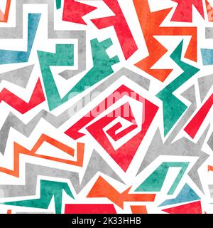 Watercolor graffiti colorful seamless pattern in red, orange and blue colors. Vector geometric abstract background Stock Vector