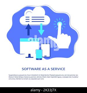 Software as a service banner with place for text. Multiplatform application, cloud data update, easy access. Vector illustration. Stock Vector