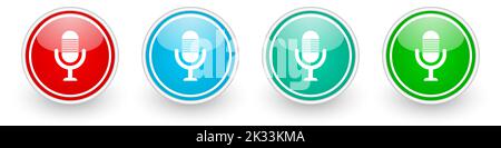 Microphone, audio, record, radio icon vector icons, colorful glossy buttons on white Stock Vector