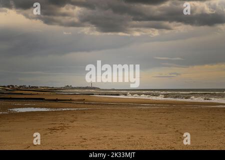 An autumnal HDR seacape image of Blackpool from Fleetwood beach with Blackpool tower in the background, Lancashire, England. 05 September 2022 Stock Photo