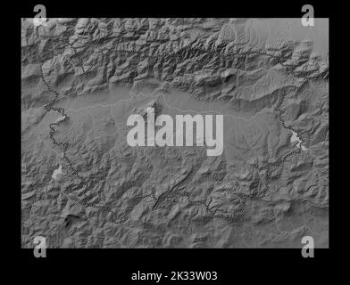 Ain Defla, province of Algeria. Grayscale elevation map with lakes and ...